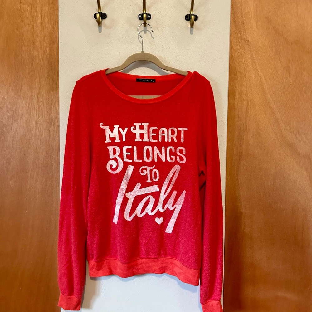 Wildfox red women's luxe sweatshirt with Italy print, size small